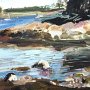 Roz Sommer, Picnic Cove 2, Gouache on paper; 12 x 10 inches. $450<br />