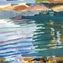Roz Sommer, Picnic Cove Reflection, Gouache on paper; 10 x 7.5 inches. $450<br />