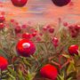 Gillian Orlinsky, Cranberry Harvest, Acrylic; 25 x 25 inches. $950<br />