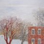 Priscilla Levesque, Snow in the City, Casein; 7.5 x 7.5 inches. $300<br />